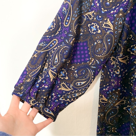 Banana Republic Purple Paisley Print 3/4 Sleeve Button Front‎ Blouse Medium M - Picture 5 of 8